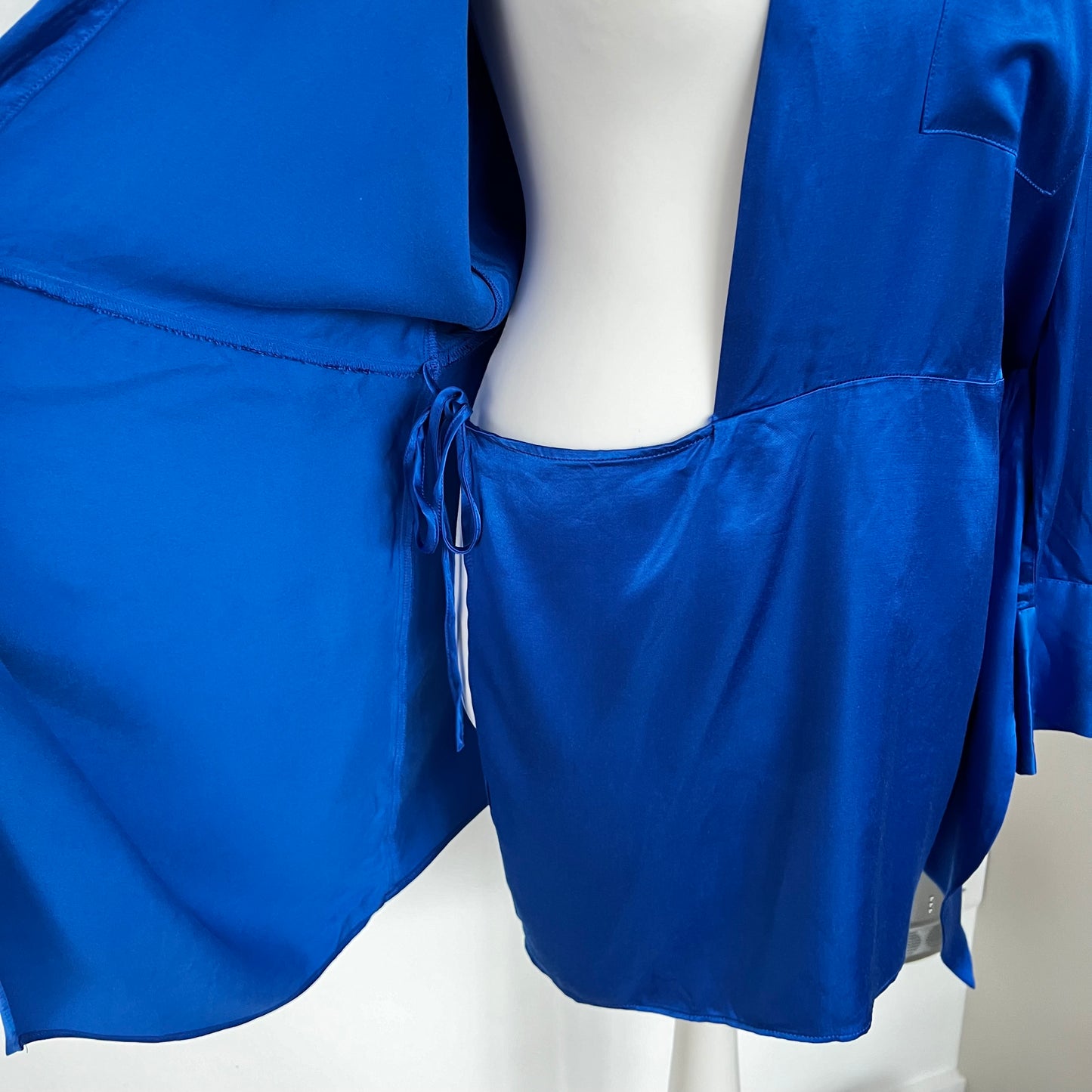 ZARA blue satin silky effect wrap short shirt dress collar tie blogger fav size XL 14 2143 256 420