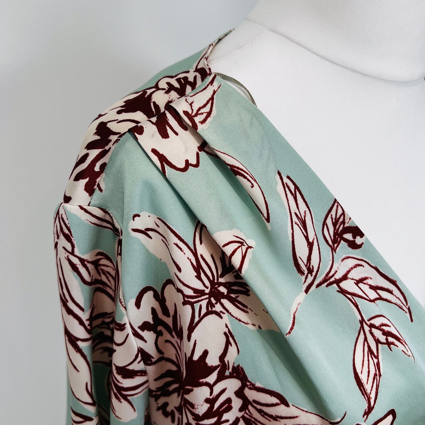 ZARA mint floral print flowers wrap satin silky blouse top size L 12