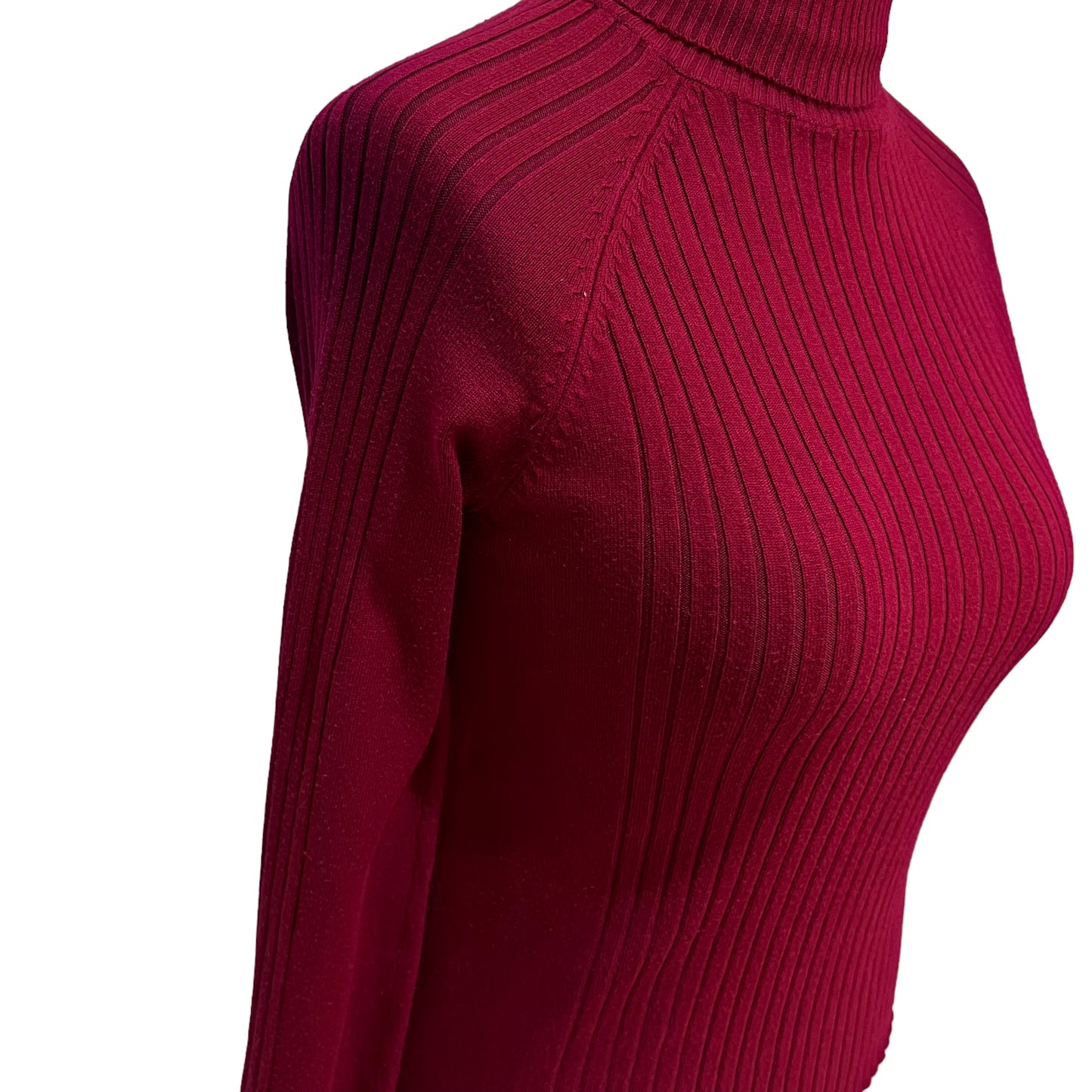 ZARAred burgundy high turtle neck ribbed fitted jumper sweater knit size M medium 10 12