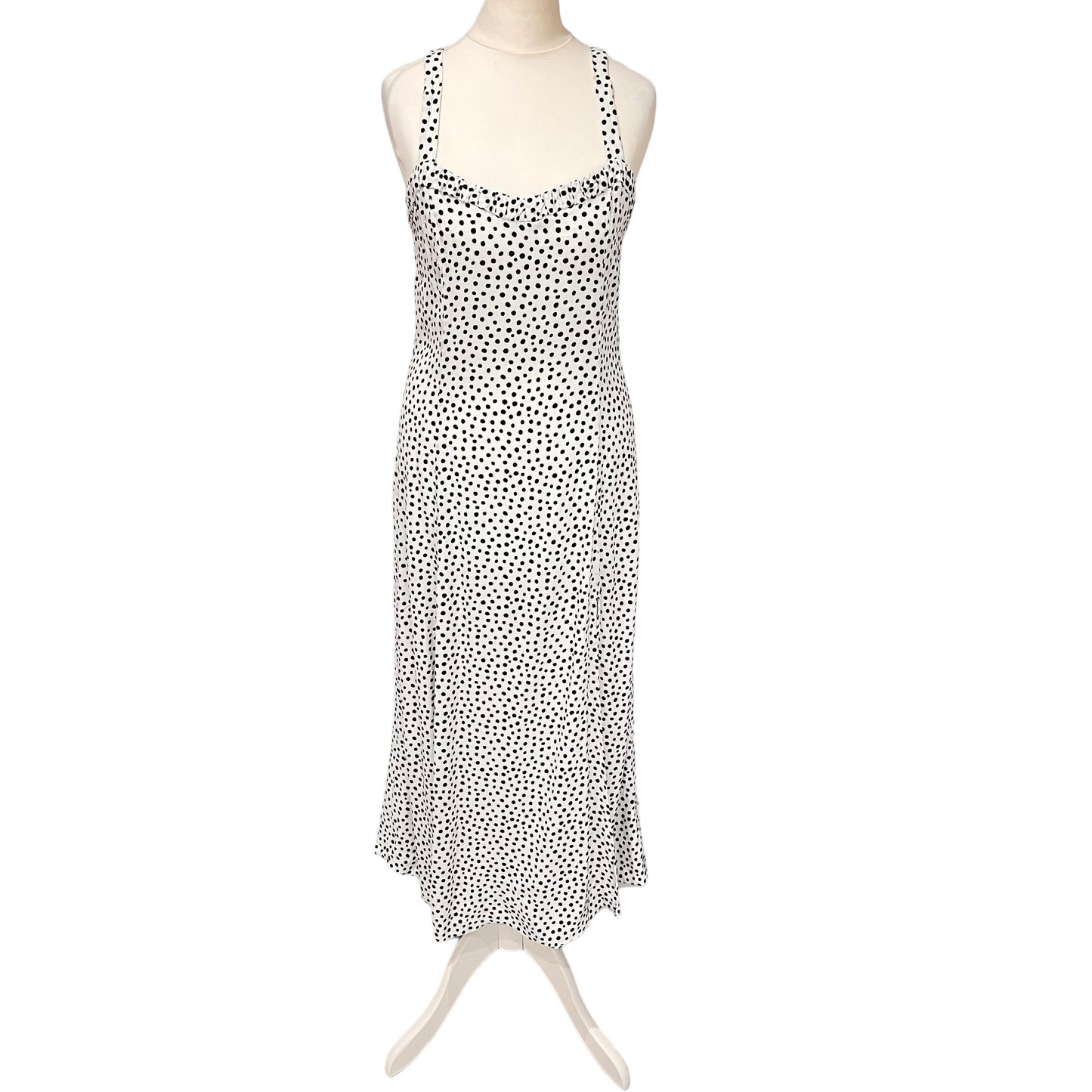 ZARA maxi long white black polka dot spots summer dress fit flare size S small 8