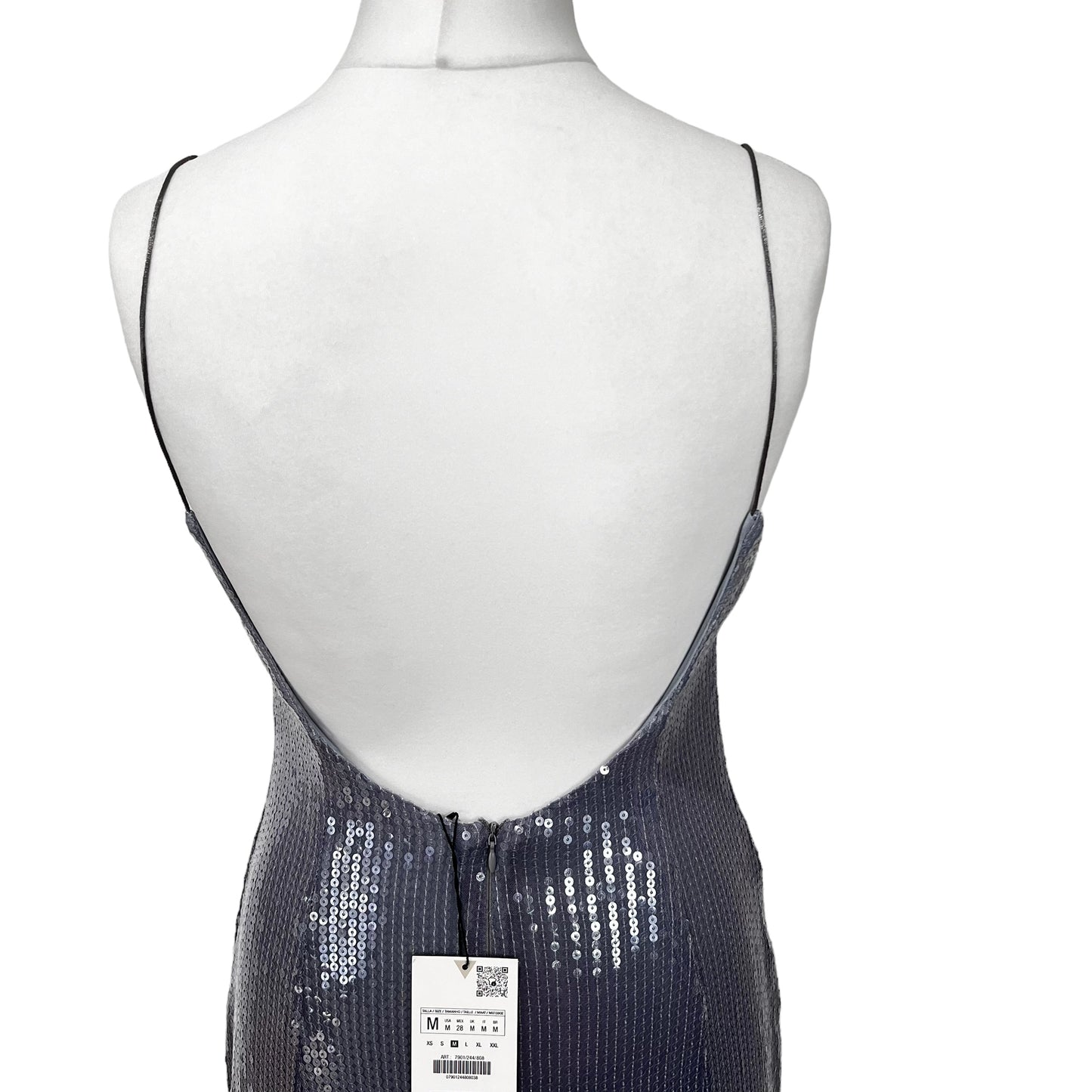 ZARA new sequinned ombre grey silver cami long sexy party dress size M 7901/244