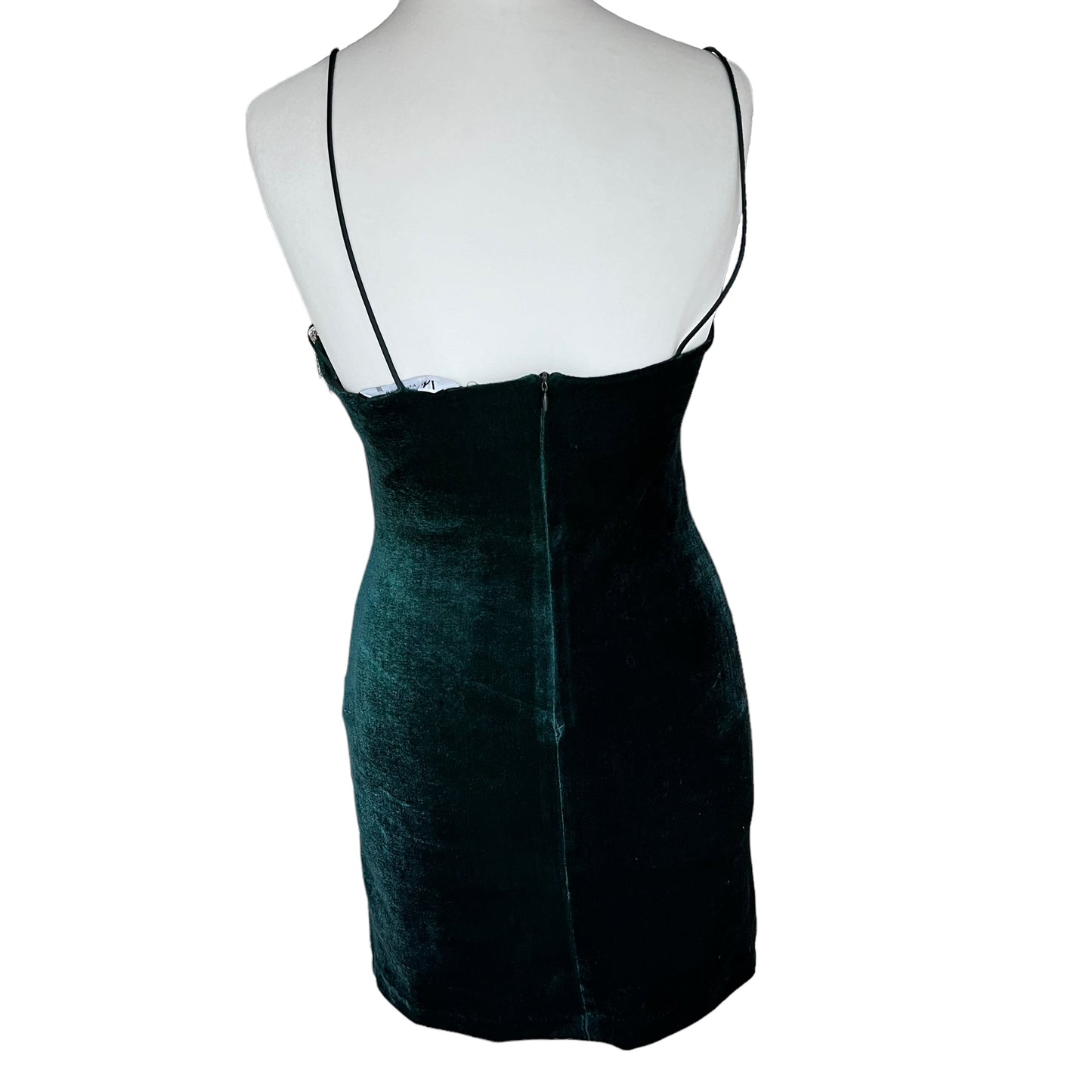 Zara green emerald velvet velour mini short cami embellished party dress size L M 10 12 0387 192 501