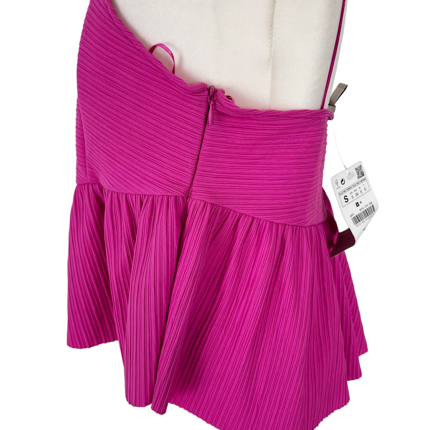 ZARA bnwt new short peplum ribbed cami pink fuchsia summer holiday top size S small 6 8  5618 079 688