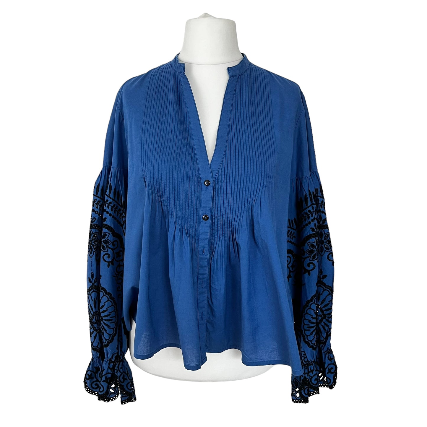 ZARA blue cotton embroidered boho bohemian blouse top summer holiday size M L 10 12  5107 048 400