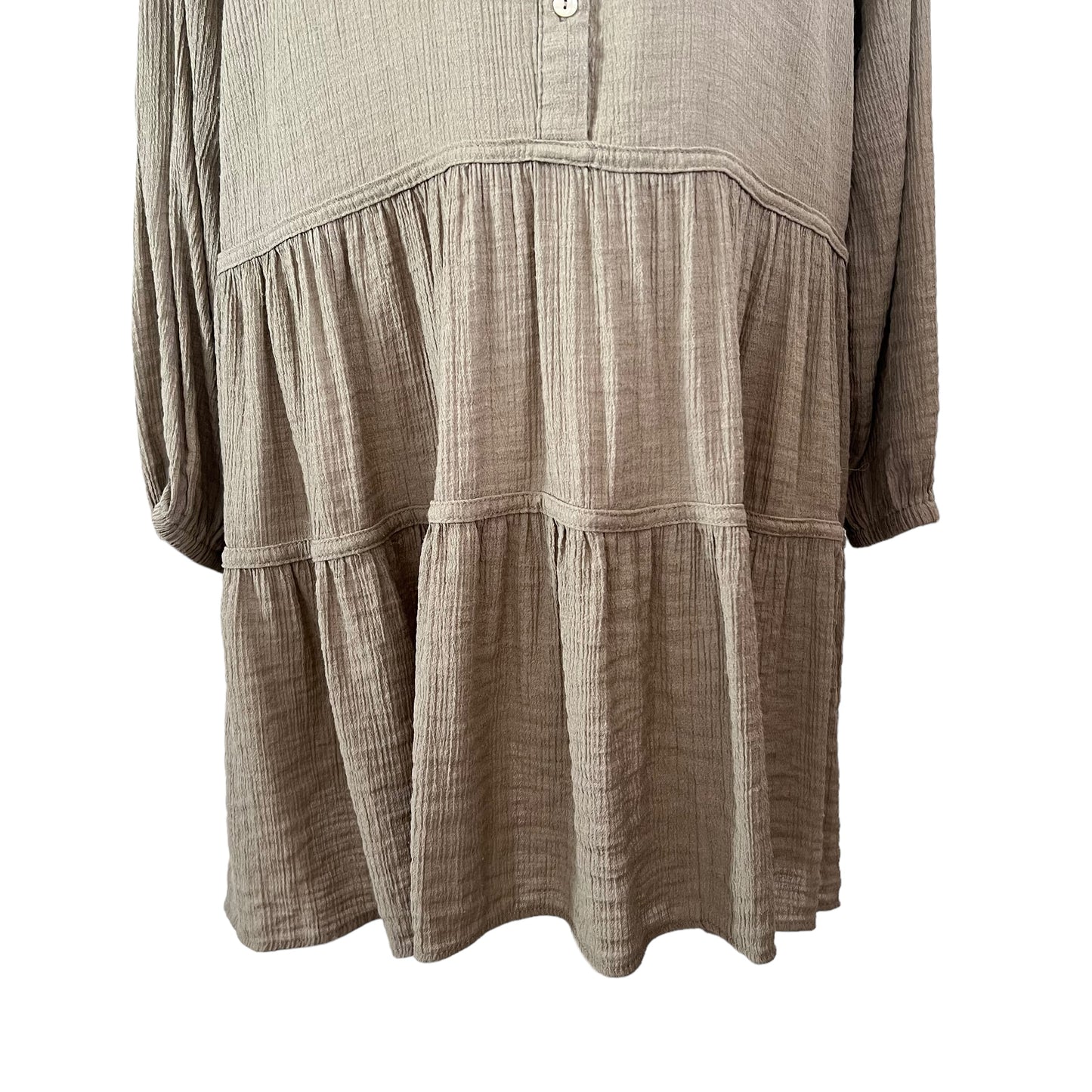 ZARA olive green khaki viscose tiered boho tunic dress overshirt size XL XXL 14