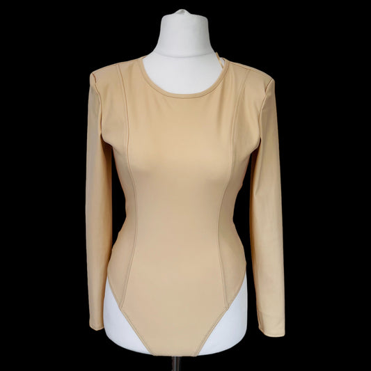 ZARA bnwot new apricot beige cream fitted long sleeve open back bodysuit top size M 10