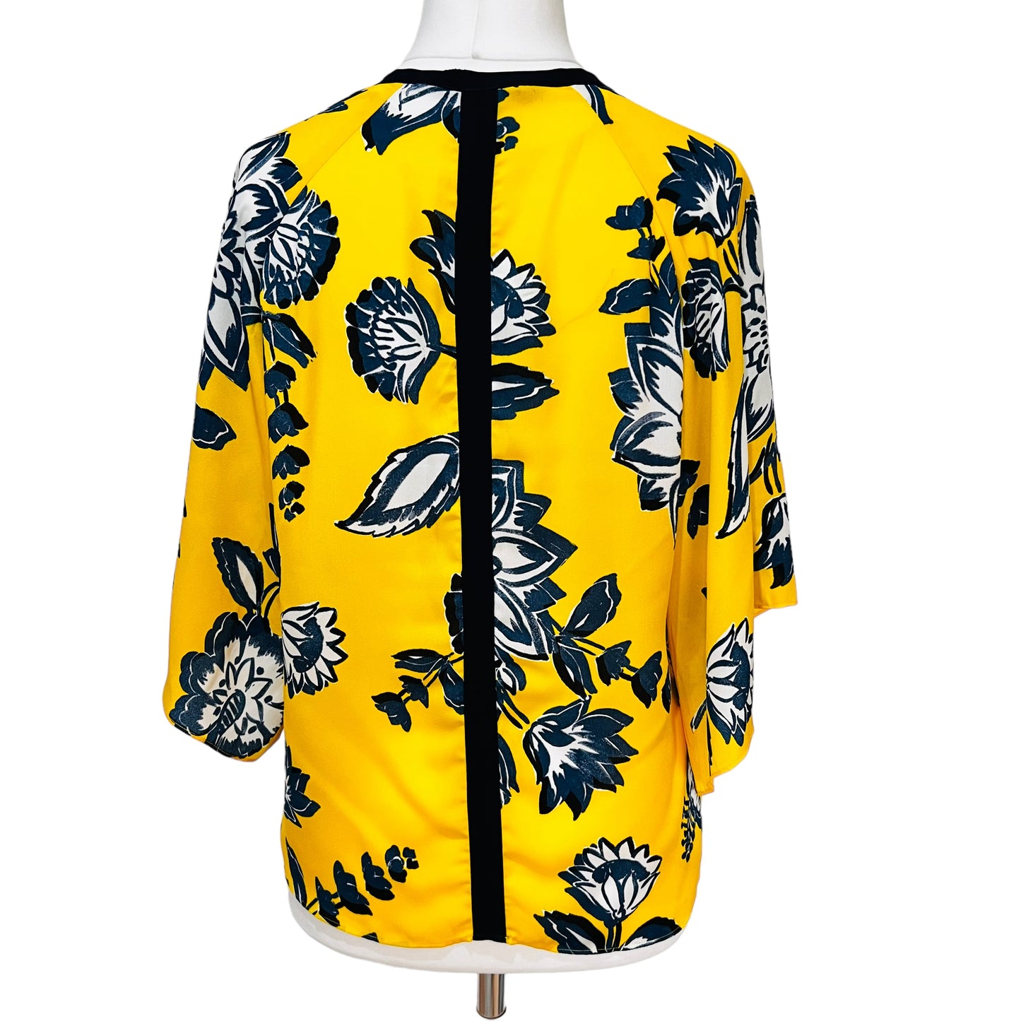 ZARA blouse top yellow black flowers floral print wide sleeves siz M L 10 12