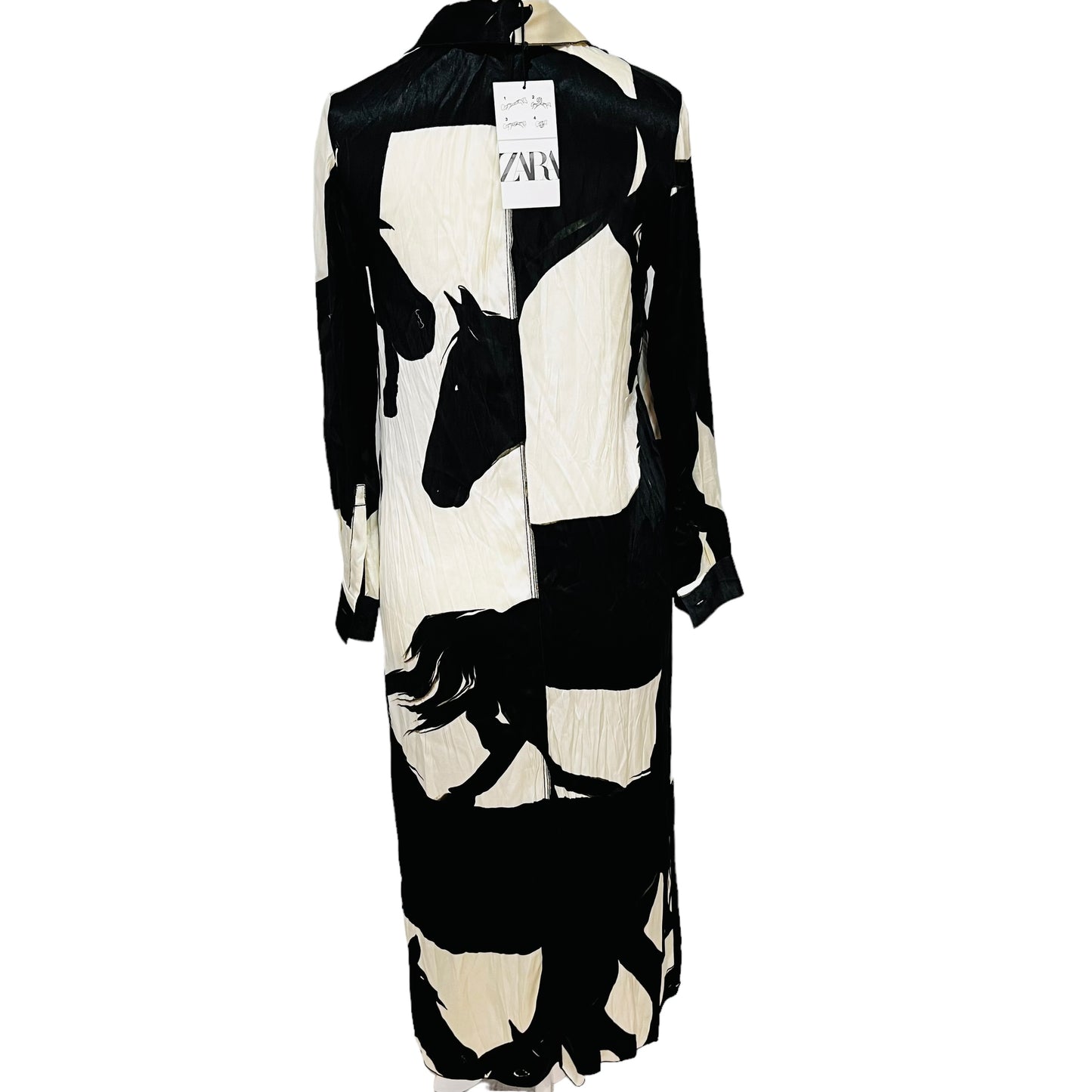 ZARA ZW collection long silky satin black white shirt dress size S M fits 10 8907/065