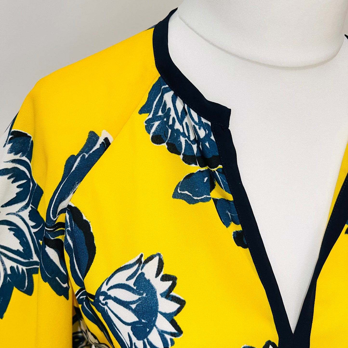 ZARA blouse top yellow black flowers floral print wide sleeves siz M L 10 12