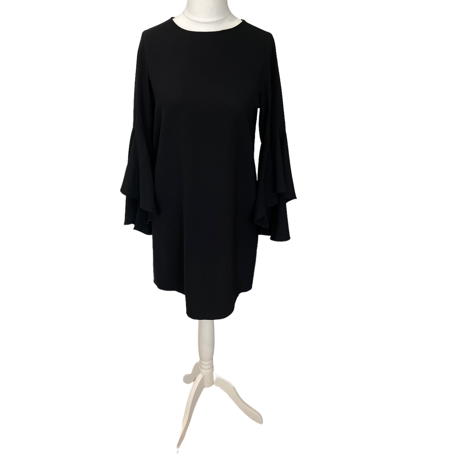 Zara black midi shift dress flared frill sleeves chic knee length size M 10