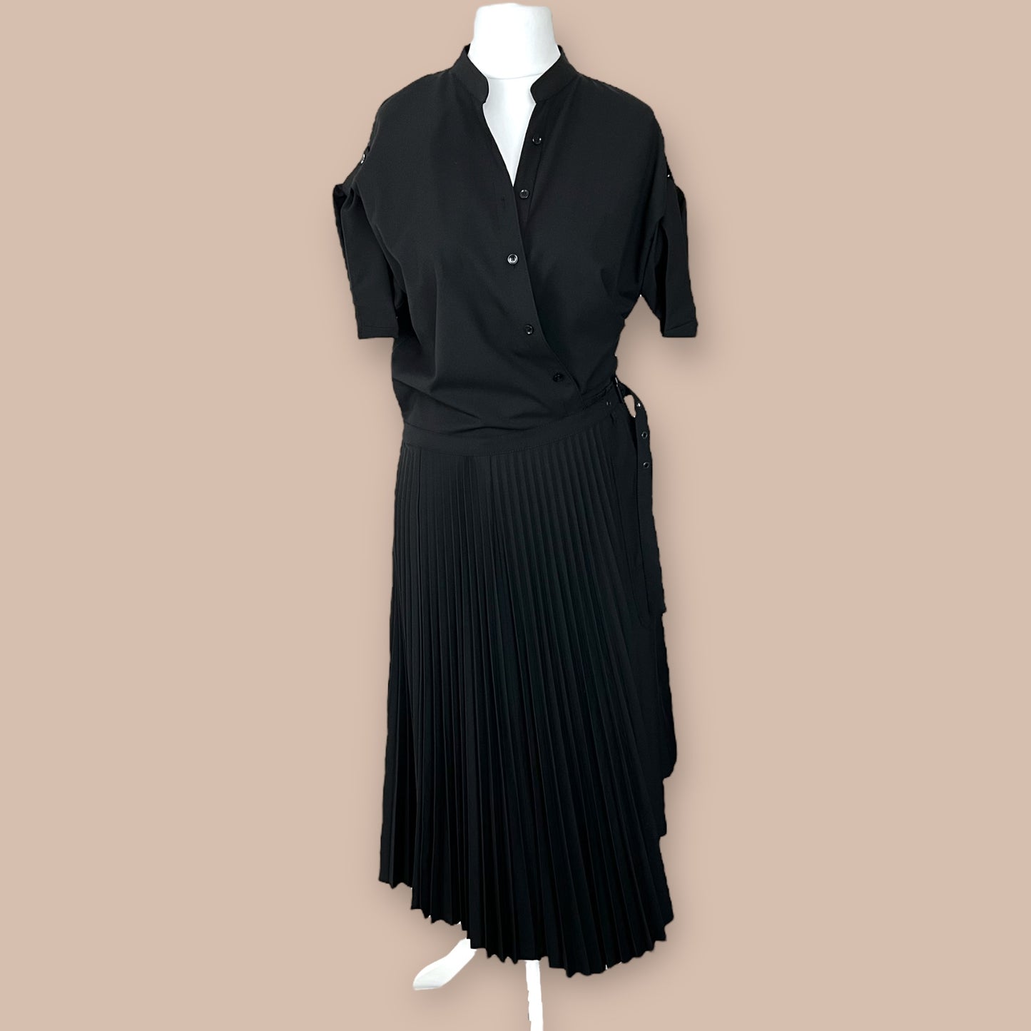 ZARA bnwt new black long maxi midi asymmetric shirt dress with pleated skirt size S small fits M 10 4786 339 800