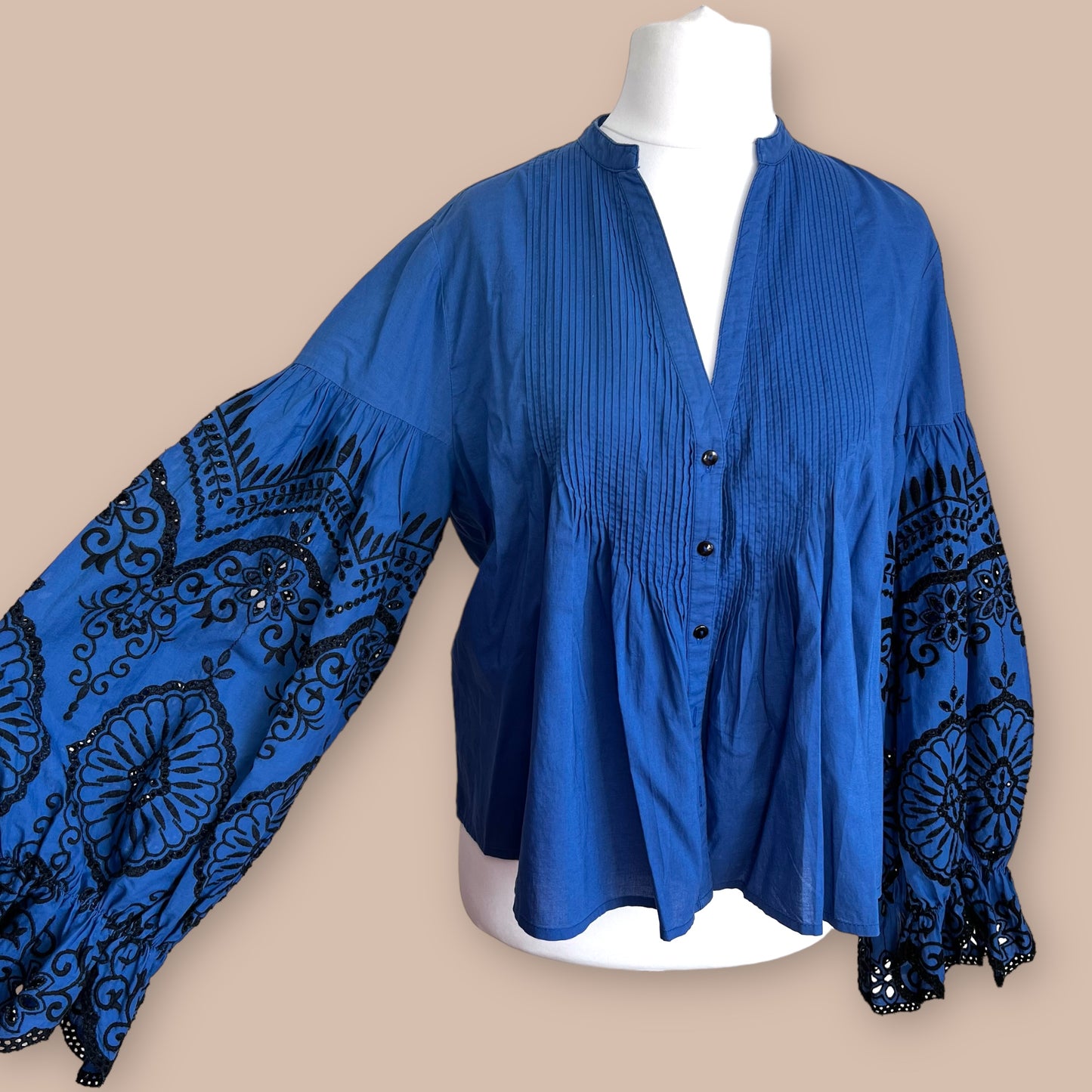 ZARA blue cotton embroidered boho bohemian blouse top summer holiday size M L 10 12  5107 048 400