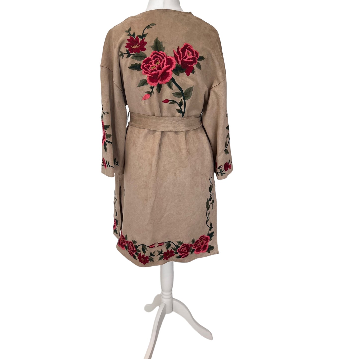 ZARA bnwt new brown embroidered broderie faux suede spring coat oversize size S M 8 10 12