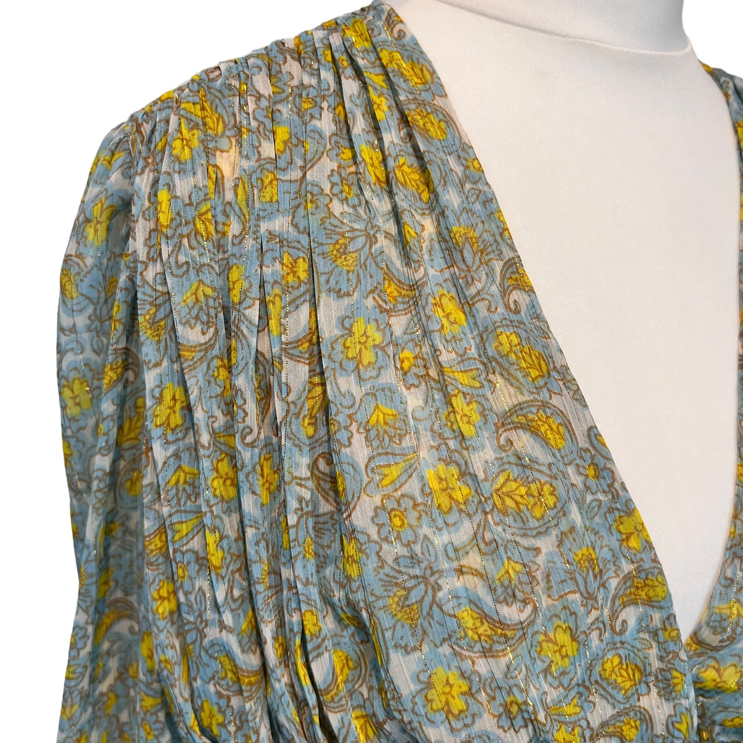 ZARA bnwt chiffon paisley green yellow long sleeve v neck top blouse size M 10 3017 183 330