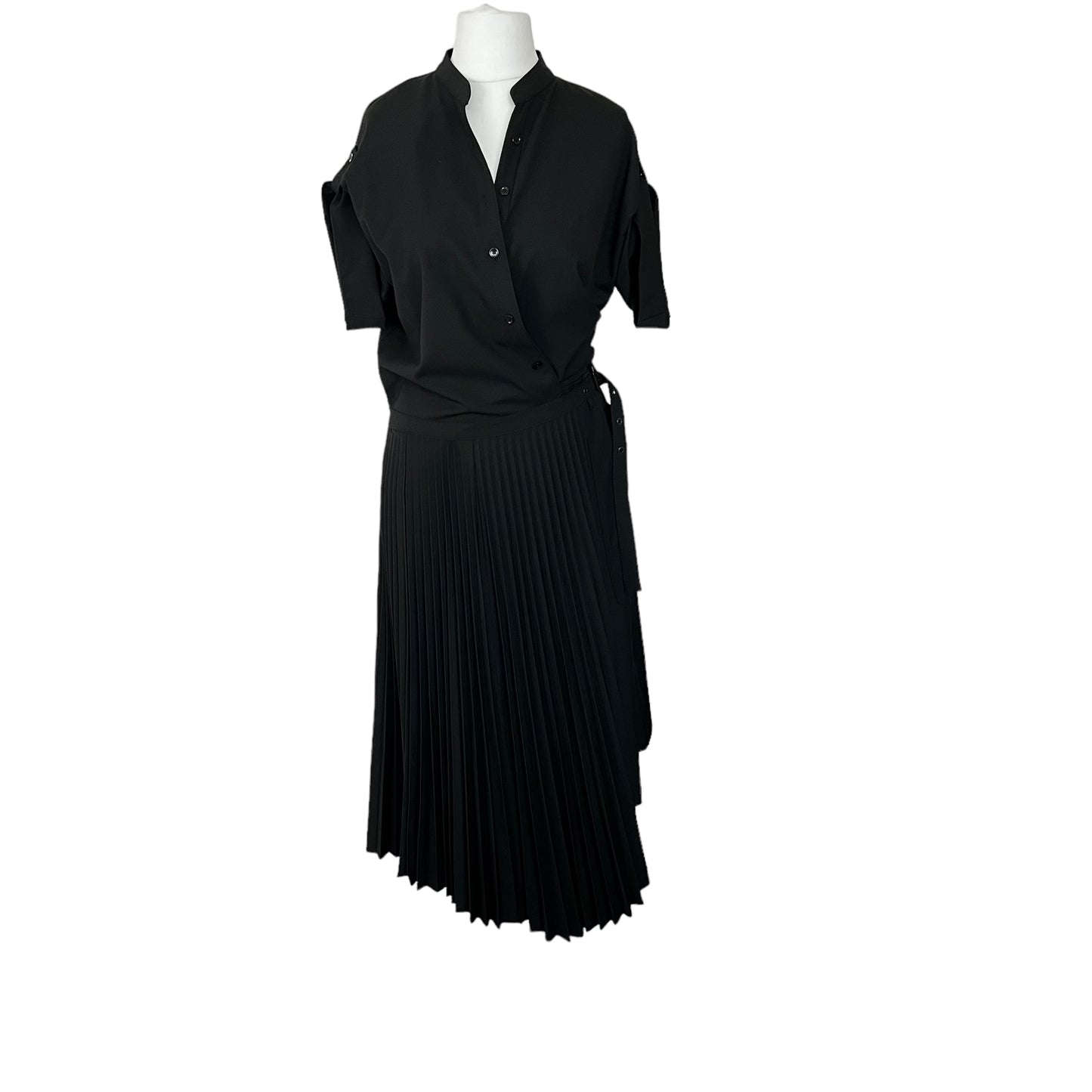 ZARA bnwt new black long maxi midi asymmetric shirt dress with pleated skirt size S small fits M 10 4786 339 800