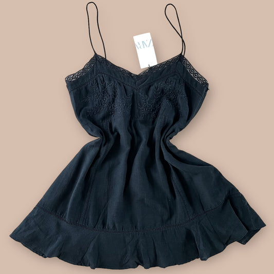 ZARA bnwt new mini short black embroidered cami broderie summer holiday dress size XXL 16 0881 304 800