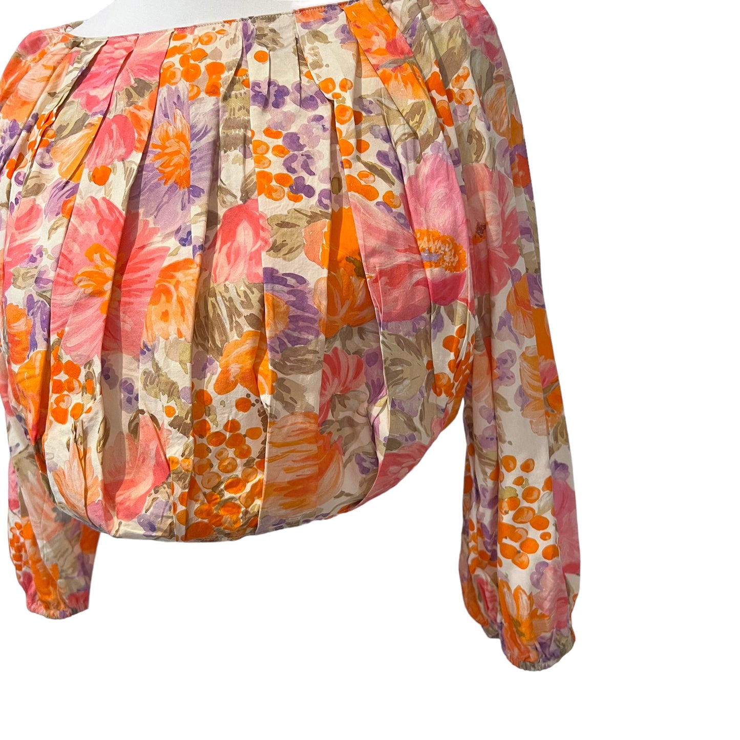 ZARA new crop top pleated 100% cotton floral flowers print orange pink size S small 2423 203 330