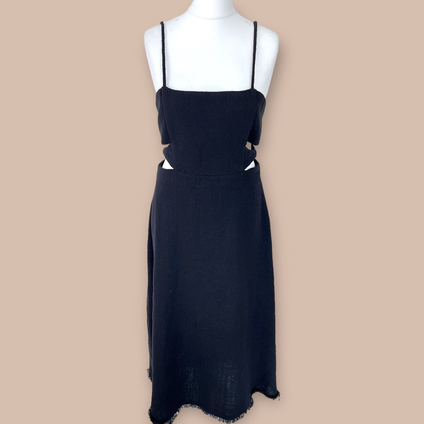 ZARA bnw new black midi long cut out cami clip dress summer holiday cotton size L large 12 8392 157 800