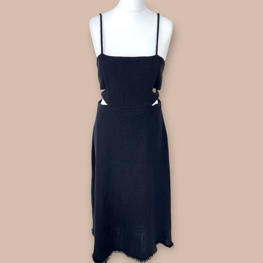 ZARA bnw new black midi long cut out cami clip dress summer holiday cotton size L large 12 8392 157 800