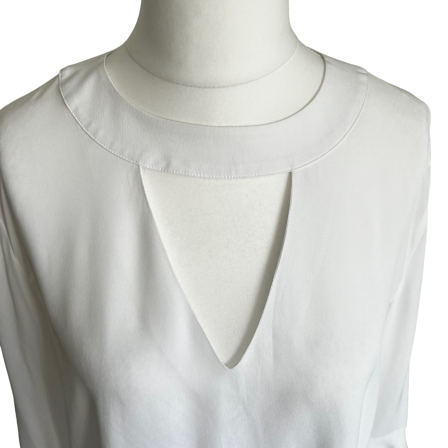 ZARA white top blouse with flared sleeve frill ruffle cut out neck size L 12