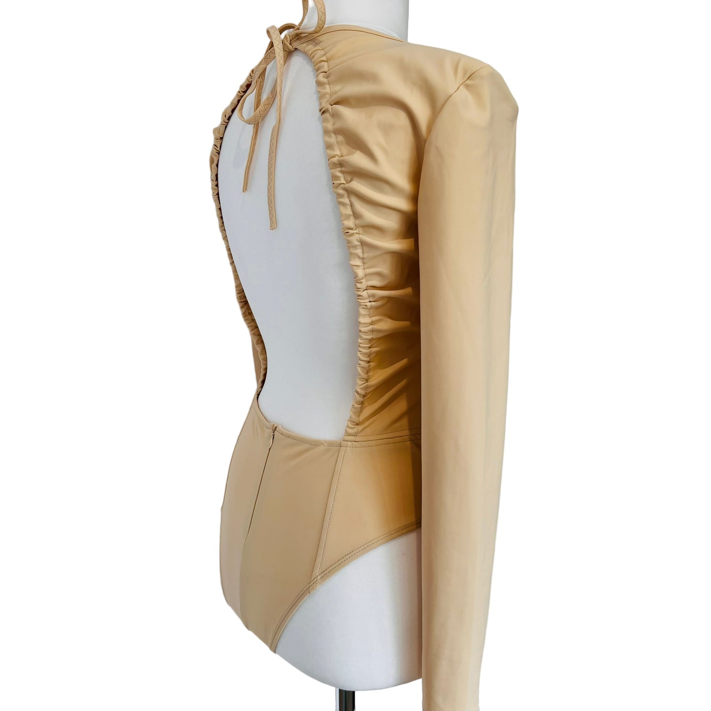 ZARA bnwot new apricot beige cream fitted long sleeve open back bodysuit top size M 10