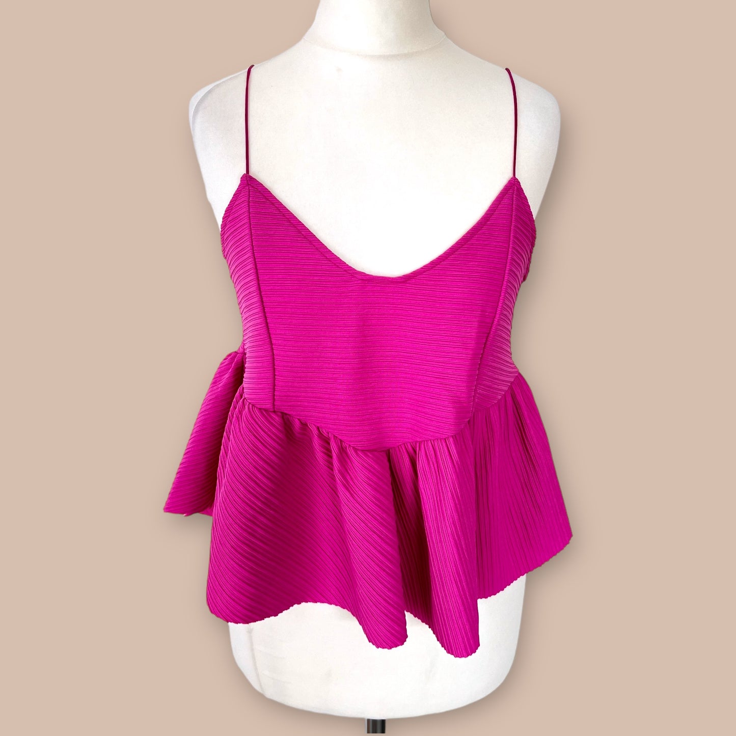 ZARA bnwt new short peplum ribbed cami pink fuchsia summer holiday top size S small 6 8  5618 079 688