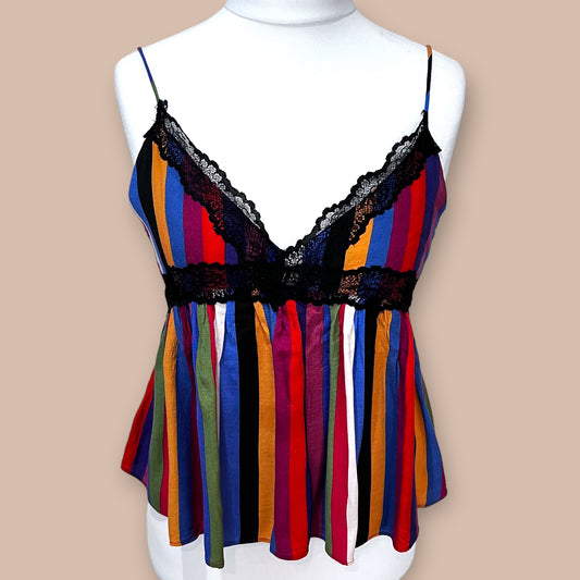 ZARA peplum short striped stripes cami black lace thin straps top multicolored size M medium 10