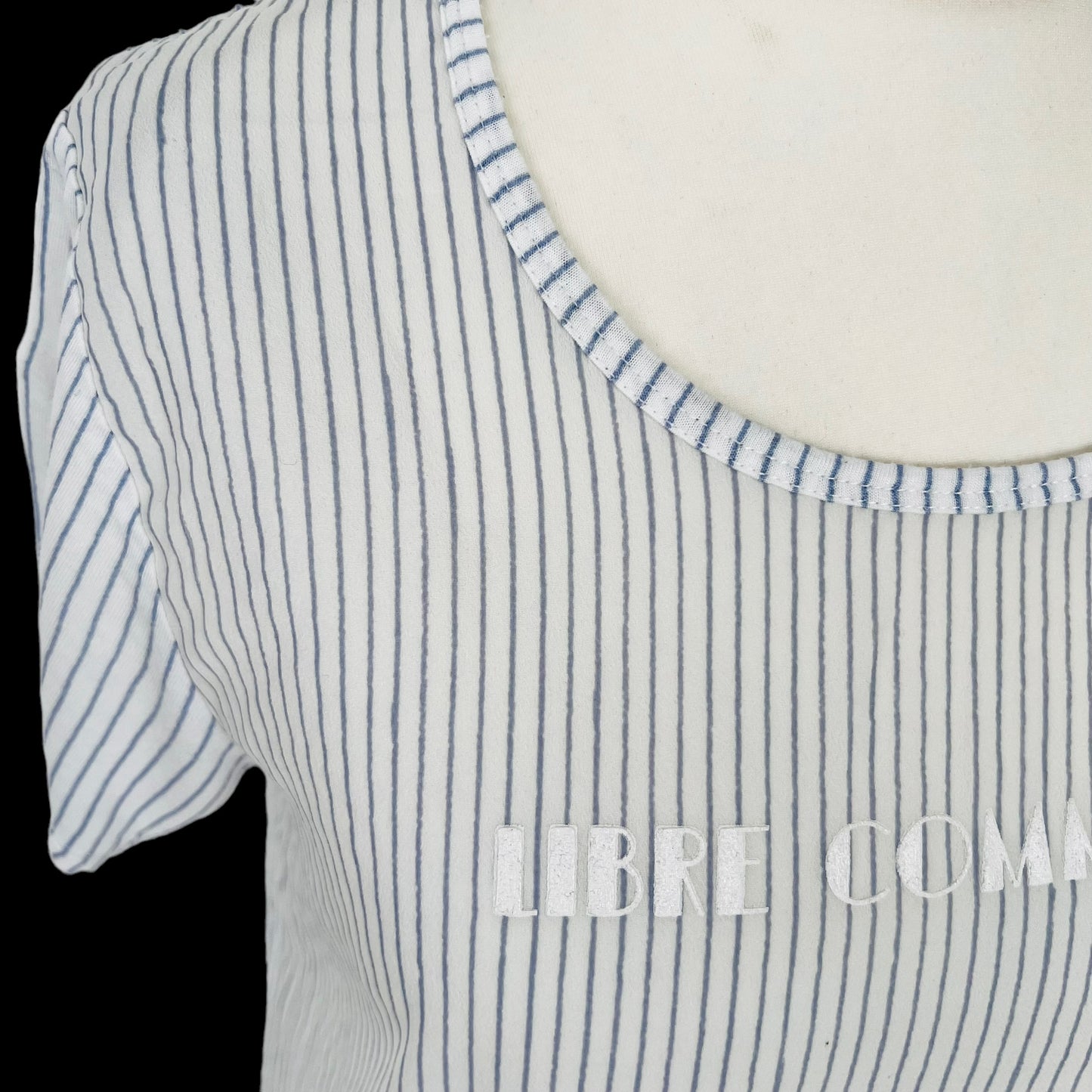 ZARA white blue striped stripes contrast t-shirt top slogan size S small 8 5644 054 405