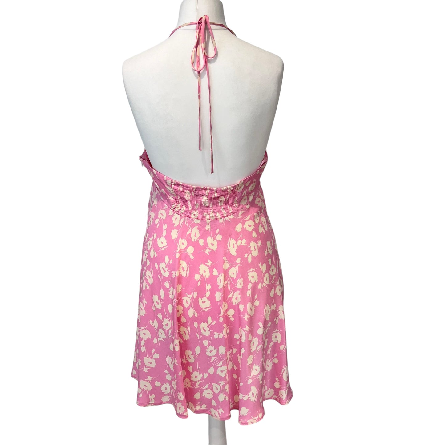 ZARA mini short pink ecru viscose satin silky summer fit flare swing dress size XL 14 7385 086 046