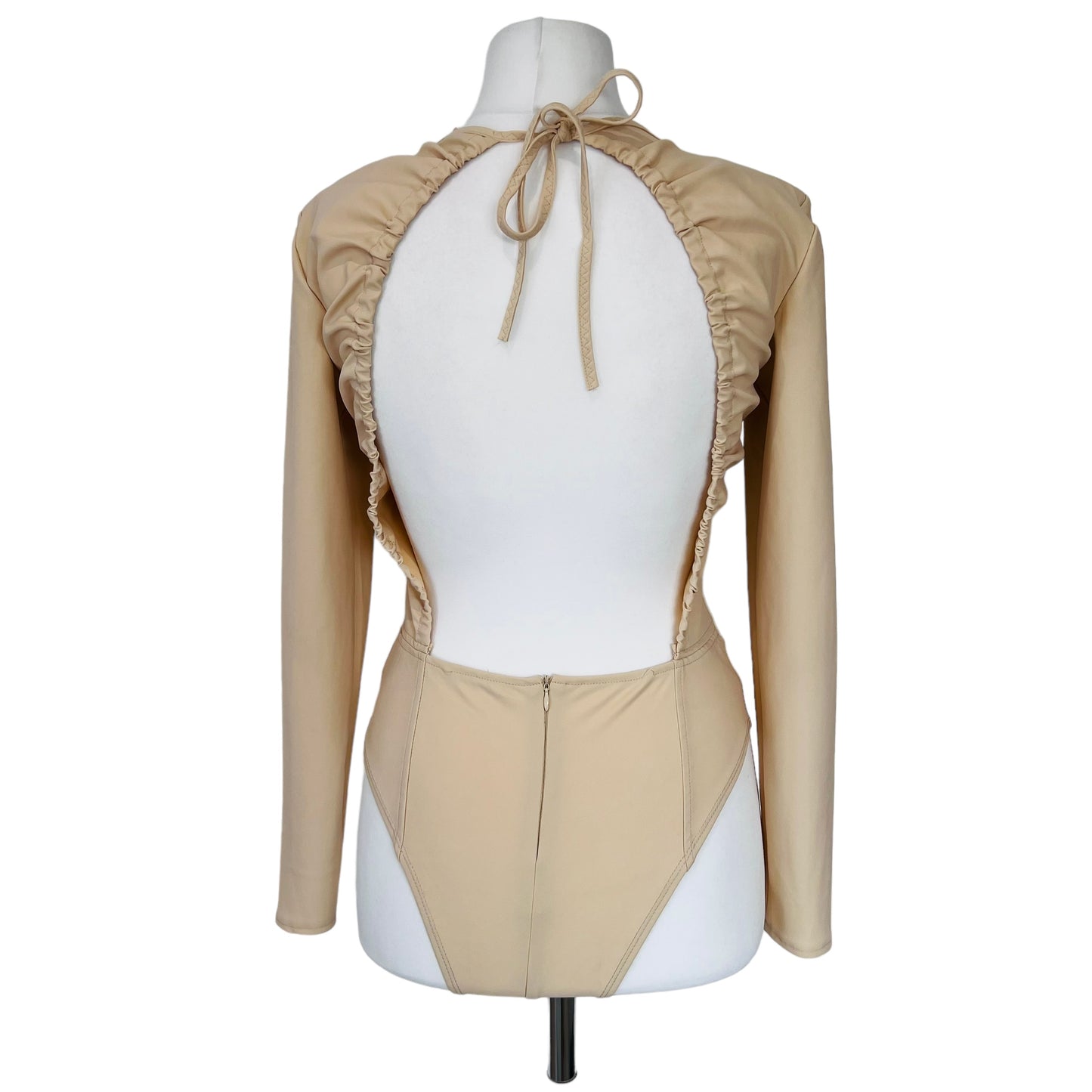 ZARA bnwot new apricot beige cream fitted long sleeve open back bodysuit top size M 10