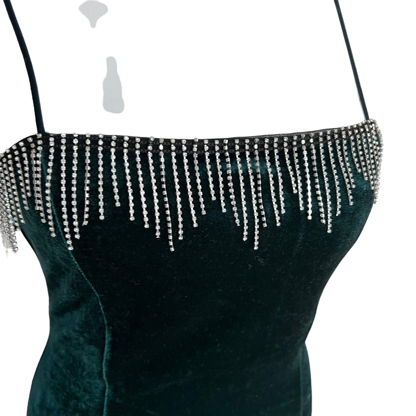 Zara green emerald velvet velour mini short cami embellished party dress size L M 10 12 0387 192 501