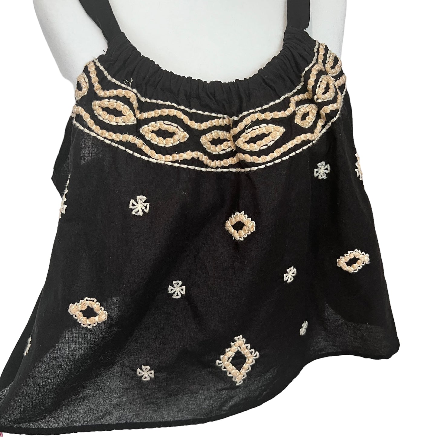 ZARA new black 100% cotton black embroidered crop short top with ties size XXL 14 16