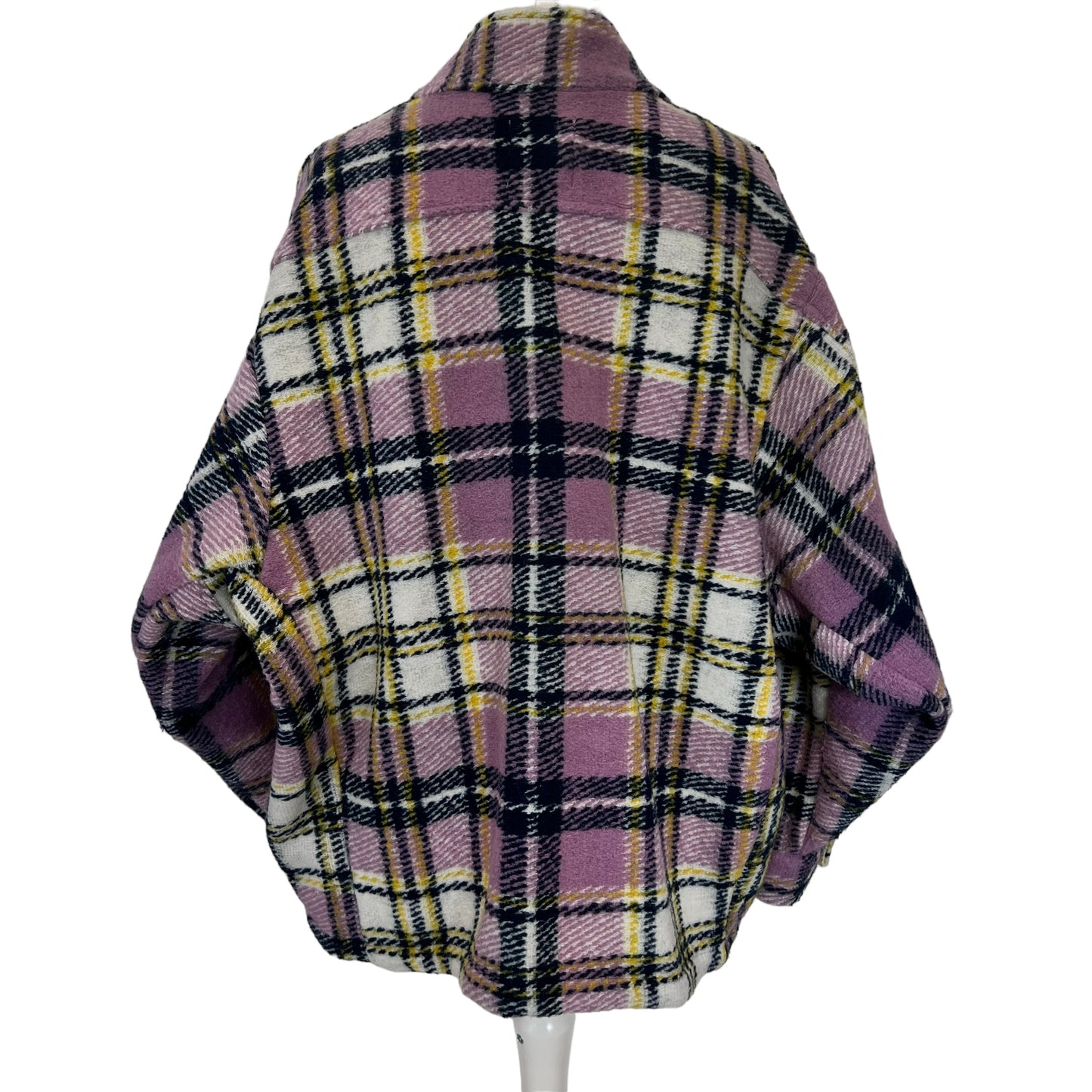 ZARA pink purple check soft wool blend shirt overshirt jacket shacket oversize size M fits L 10 12 14