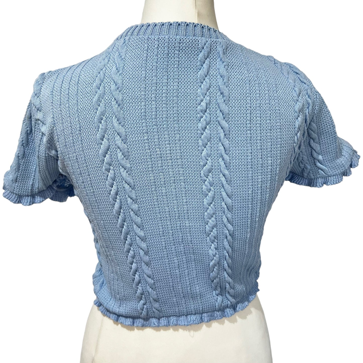 ZARA knitted baby blue crop short top t-shirt fitted size S 6 8