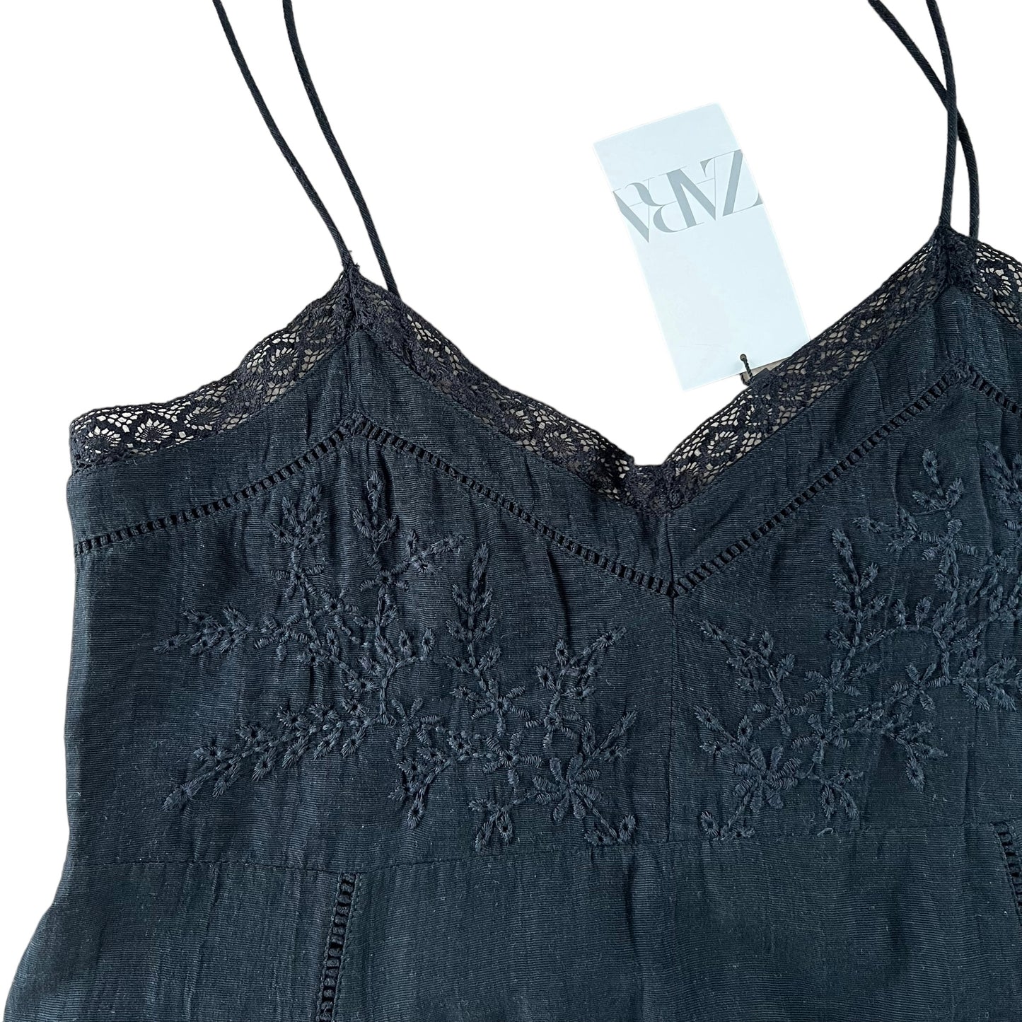 ZARA bnwt new mini short black embroidered cami broderie summer holiday dress size XXL 16 0881 304 800