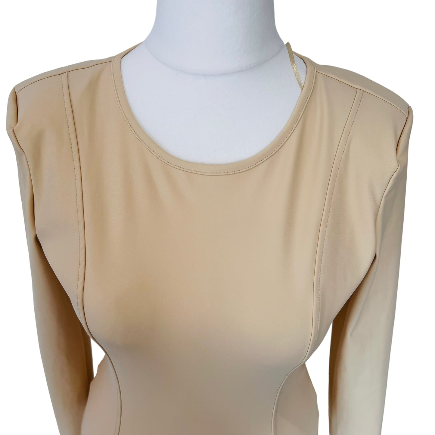 ZARA bnwot new apricot beige cream fitted long sleeve open back bodysuit top size M 10