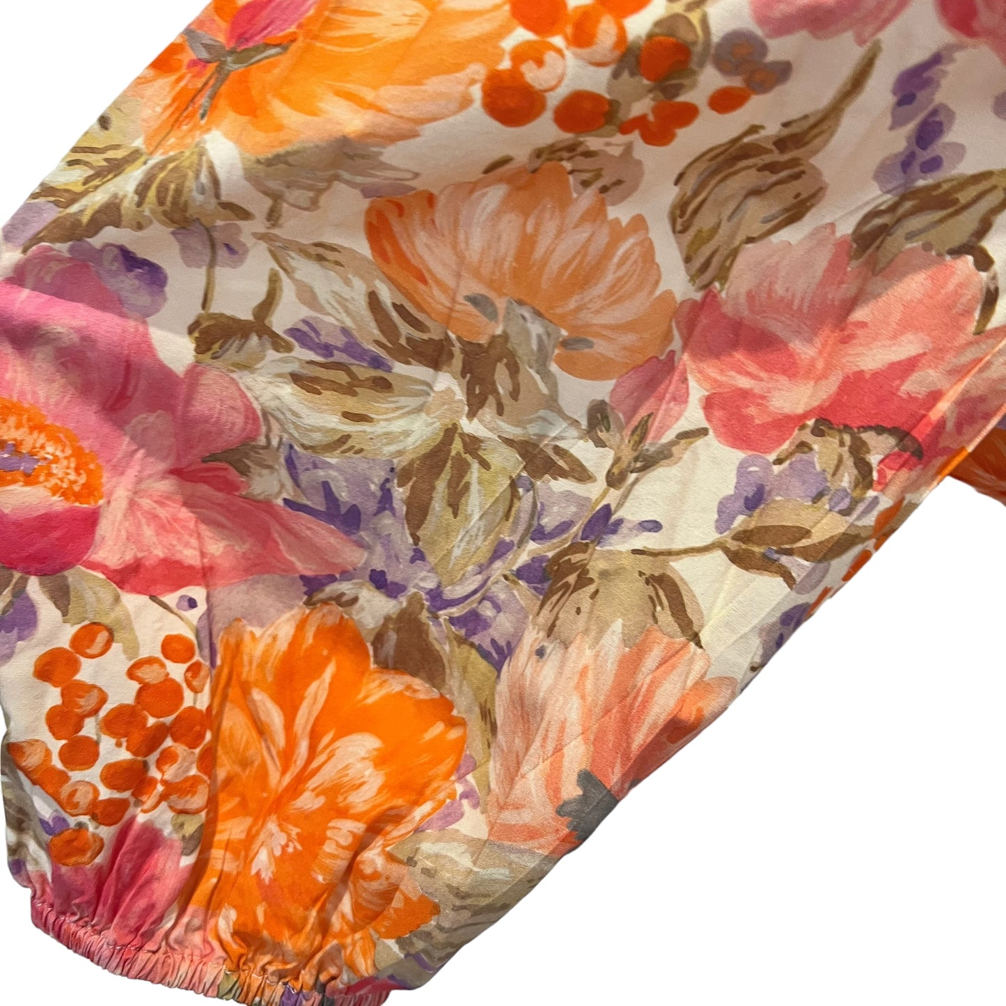 ZARA new crop top pleated 100% cotton floral flowers print orange pink size S small 2423 203 330