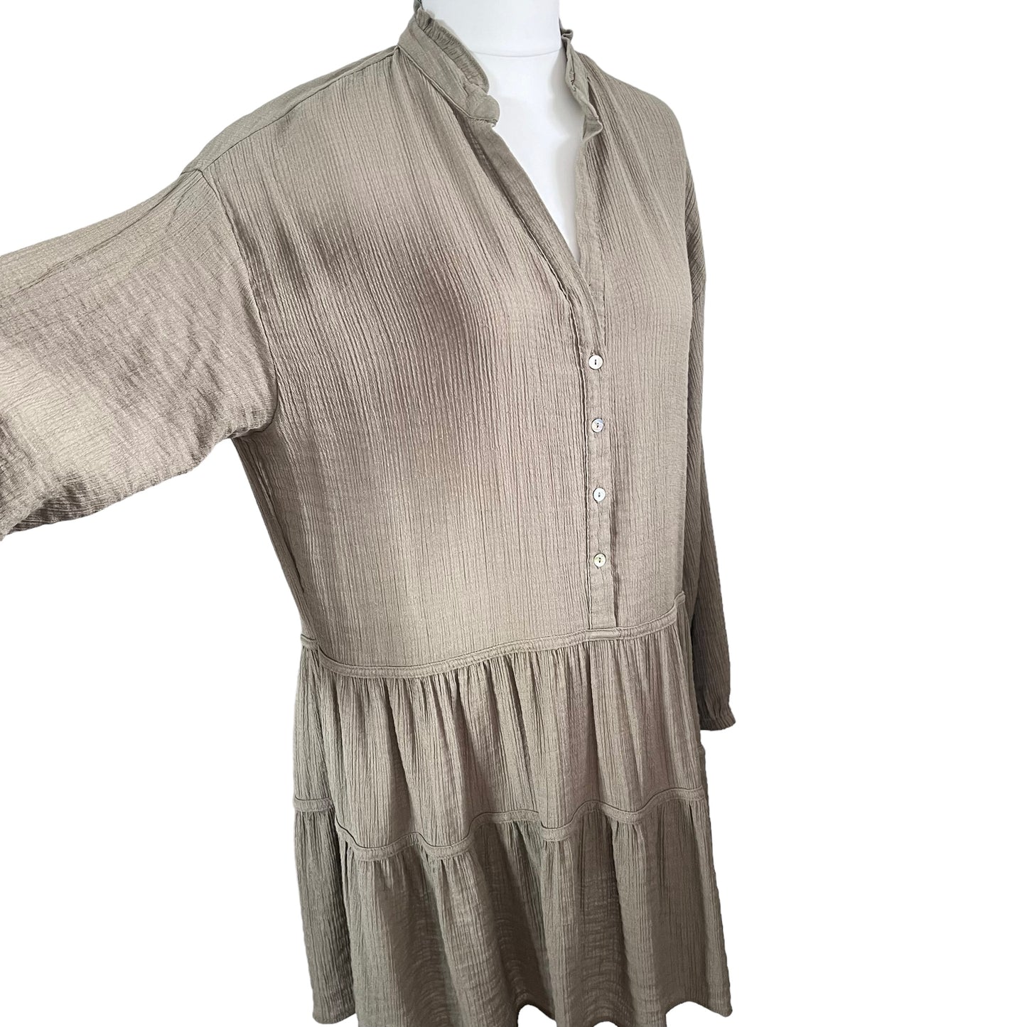 ZARA olive green khaki viscose tiered boho tunic dress overshirt size XL XXL 14