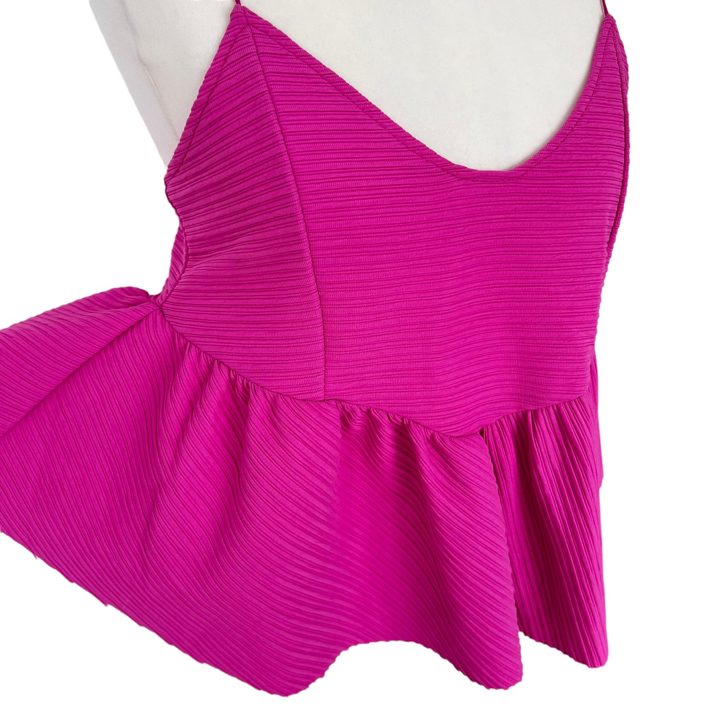 ZARA bnwt new short peplum ribbed cami pink fuchsia summer holiday top size S small 6 8  5618 079 688