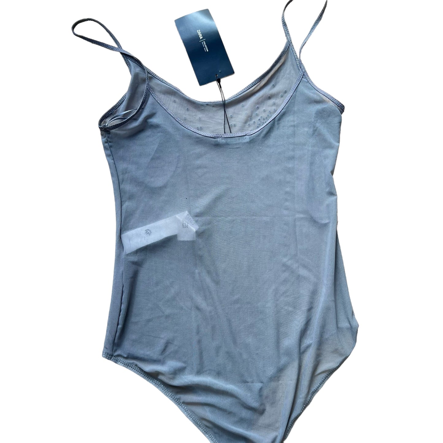 ZARA bnwt new grey sheer silver diamonds party holiday sexy bodysuit size S small 6 8 5644 216 809