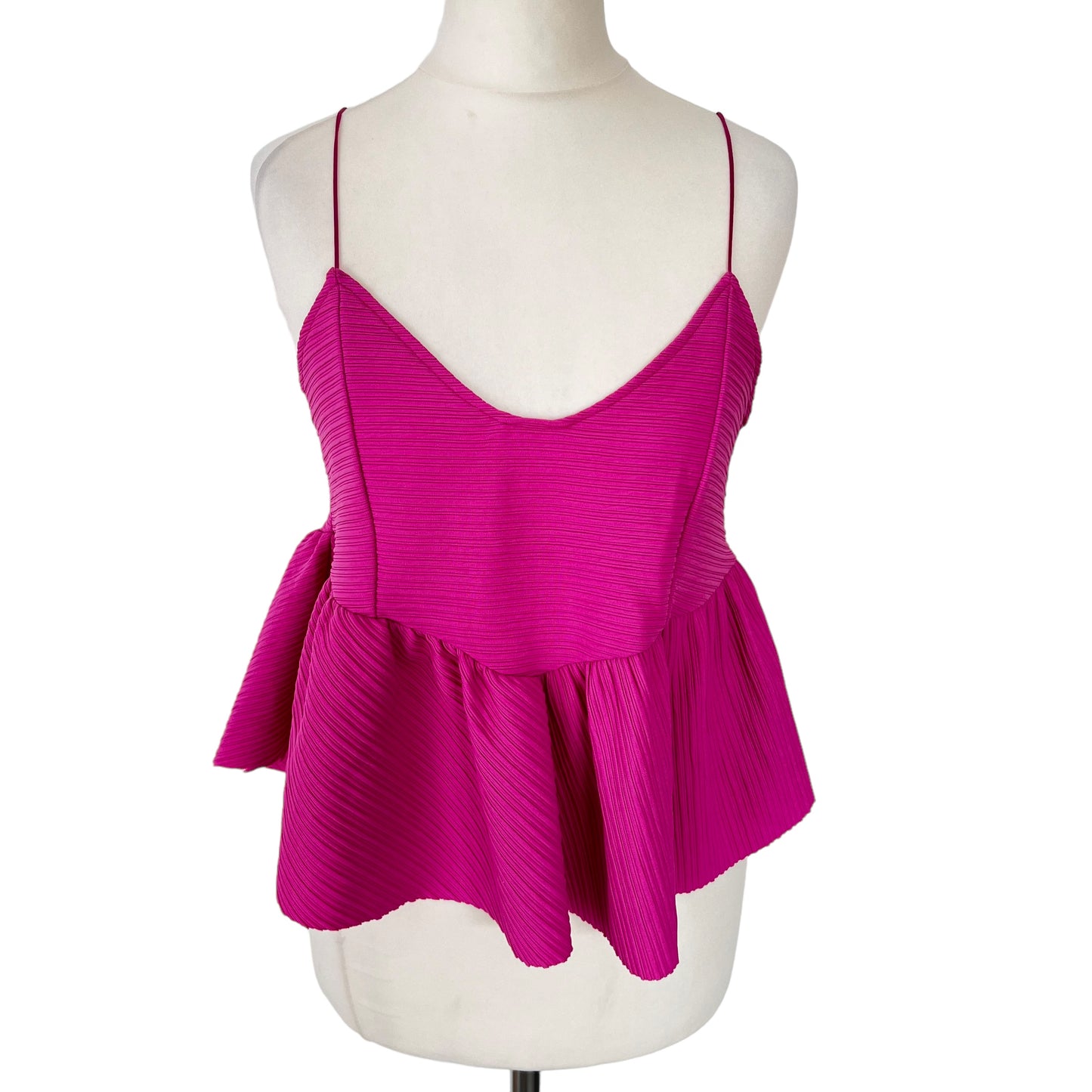 ZARA bnwt new short peplum ribbed cami pink fuchsia summer holiday top size S small 6 8  5618 079 688