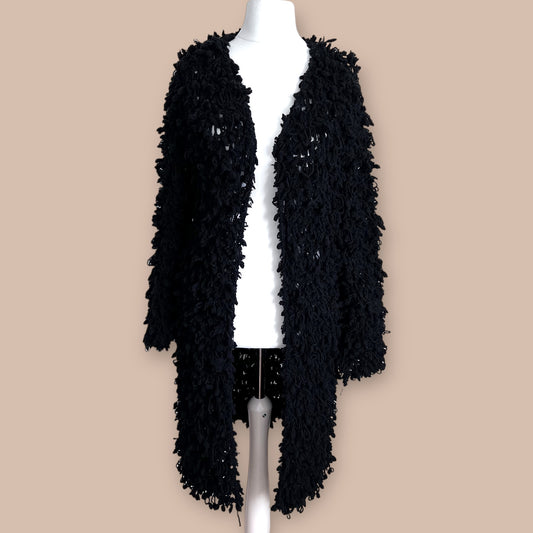 ZARA black long shaggy cardigan overcoat thic soft one size S M L 4190/241/800