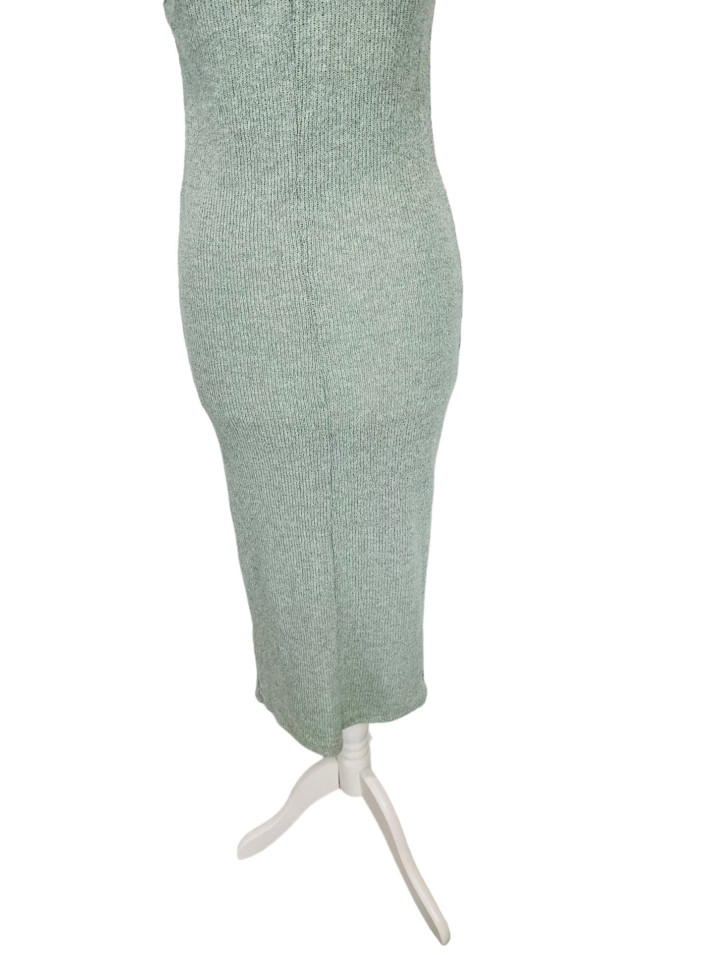 ZARA maxi midi fitted pencil knitted cotton bodycon summer holiday pistachio green square neck dress size S small 8 6050 090 982