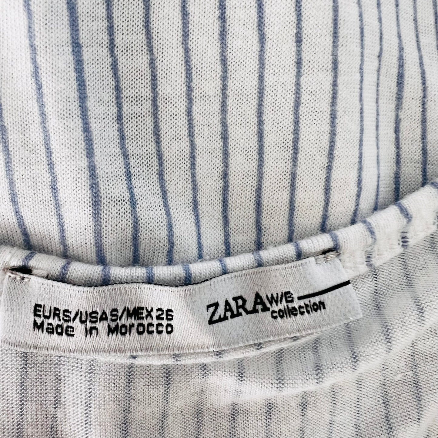 ZARA white blue striped stripes contrast t-shirt top slogan size S small 8 5644 054 405