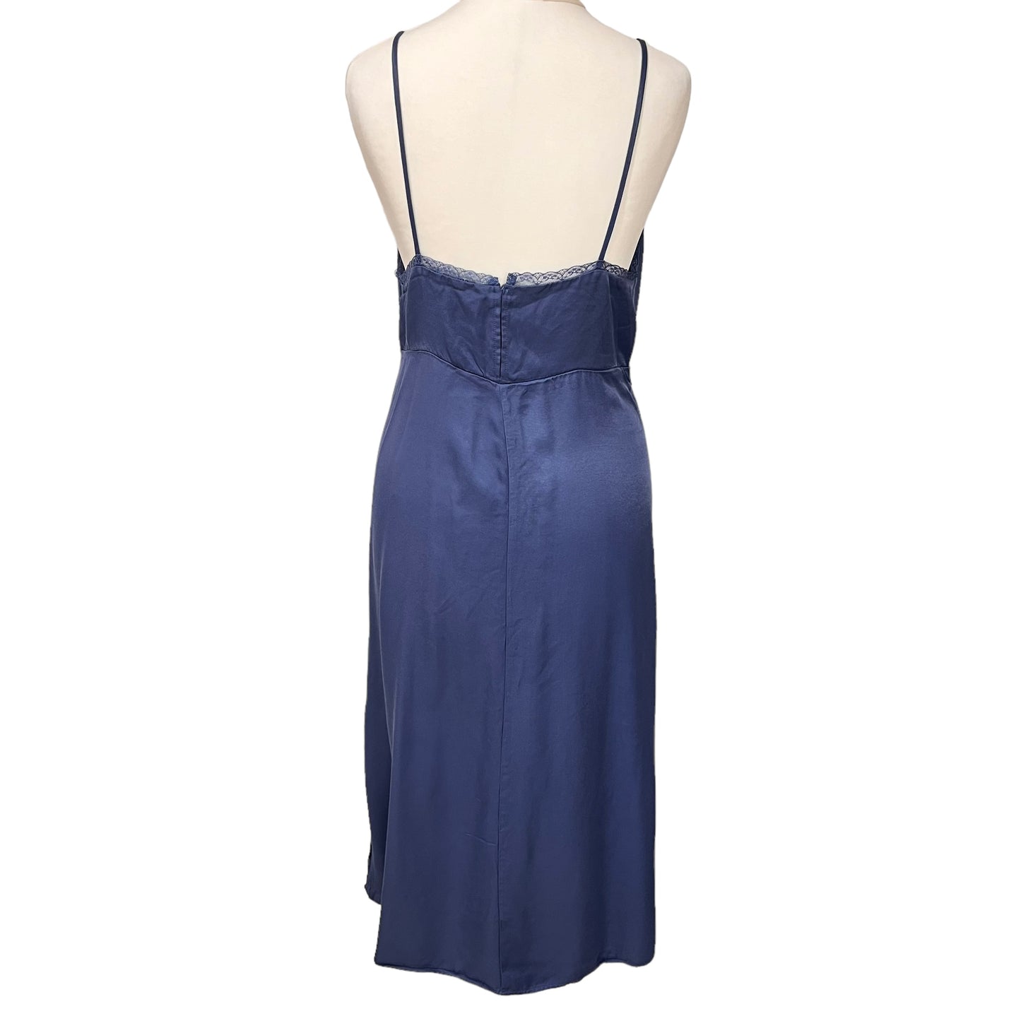 ZARA maxi long blue satin silky lace cami dress size M 10