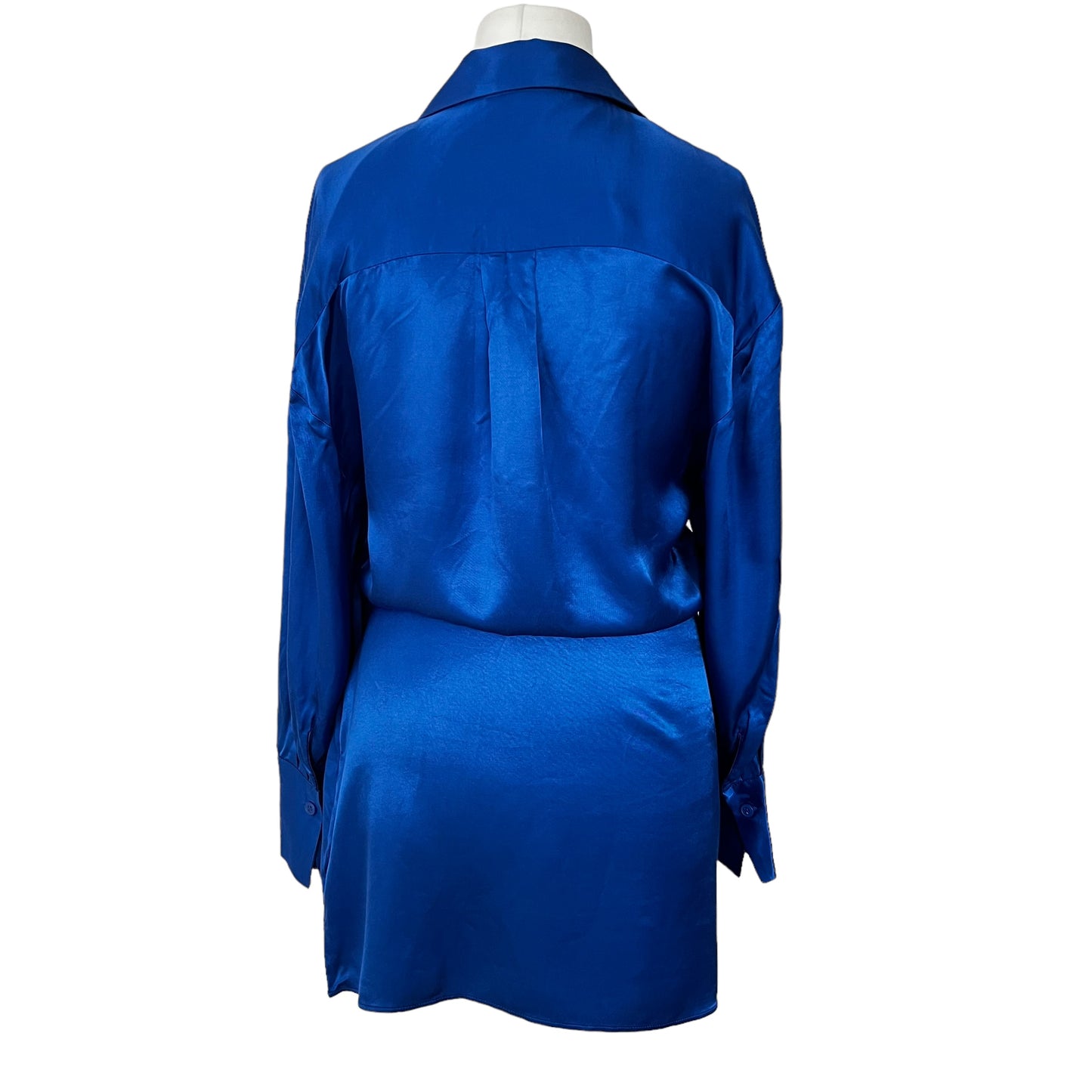 ZARA blue satin silky effect wrap short shirt dress collar tie blogger fav size XL 14 2143 256 420