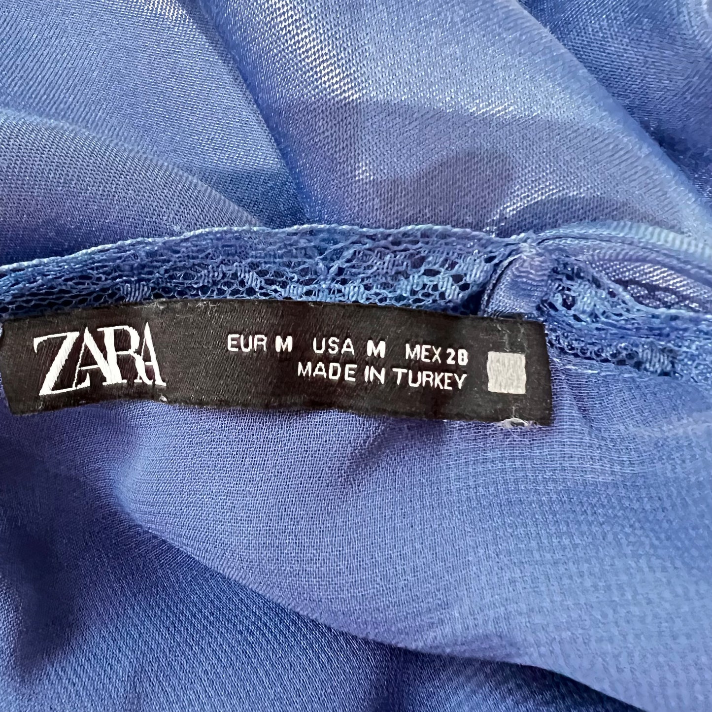 ZARA maxi long blue satin silky lace cami dress size M 10