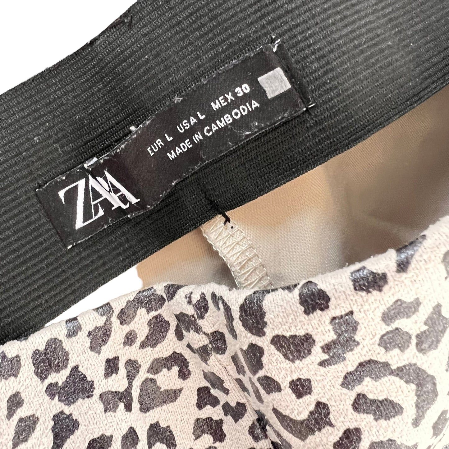 ZARA high waisted leopard animal print black white soft stretchy leggings trousers size L 12