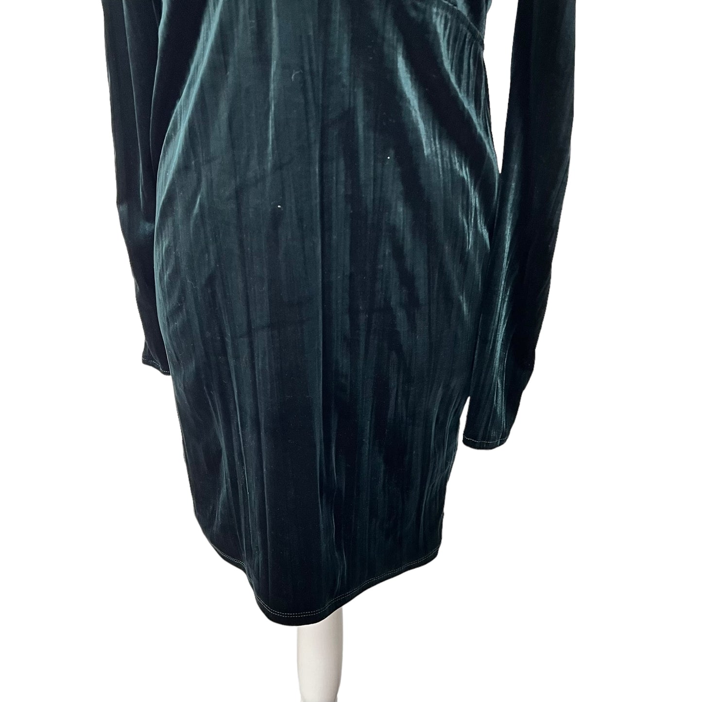 ZARA bnwt new dark bottle green cut out velvet long sleeve bodycon dress size L 12