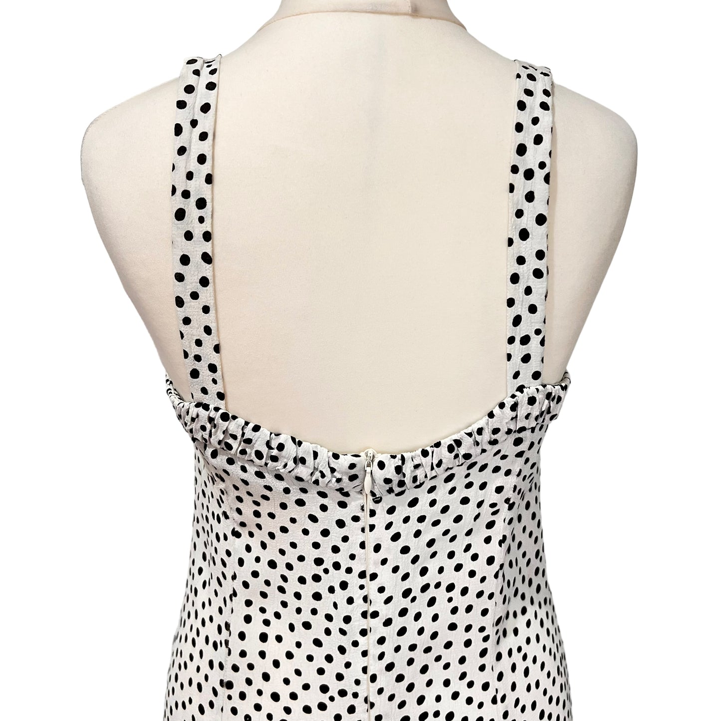 ZARA maxi long white black polka dot spots summer dress fit flare size S small 8